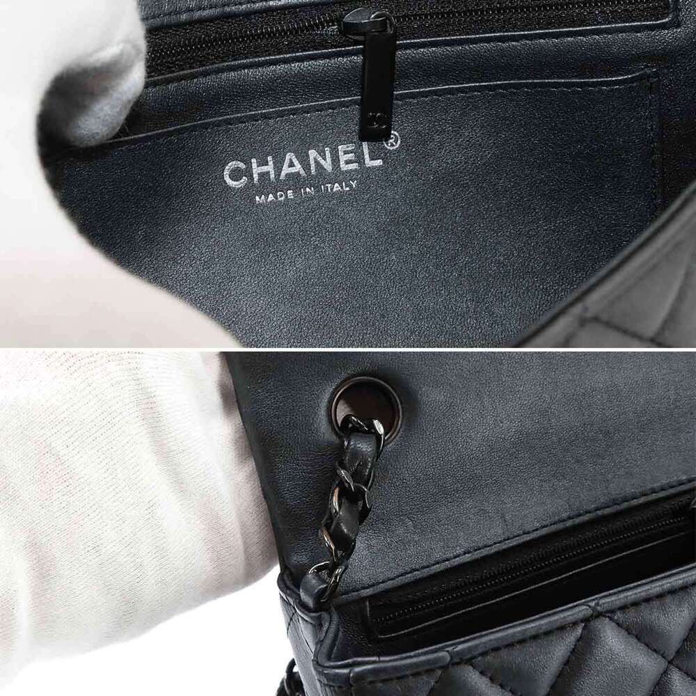 Chanel Mini Matelasse 20 Chain Shoulder Handbag, Leather, Gray, A69900, Black... - Picture 8 of 10